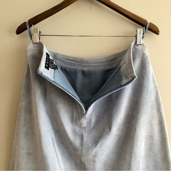 Revue Vintage 100% Genuine Suede Ruffle High Waist Knee Length Skirt Blue - Picture 9 of 13